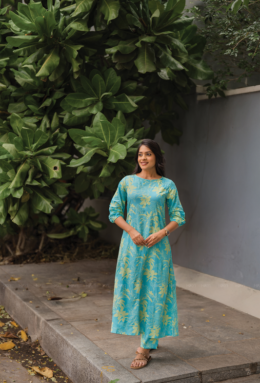 Seraphic Blue with Ethereal Blossom floral printed Viscose Co-ords