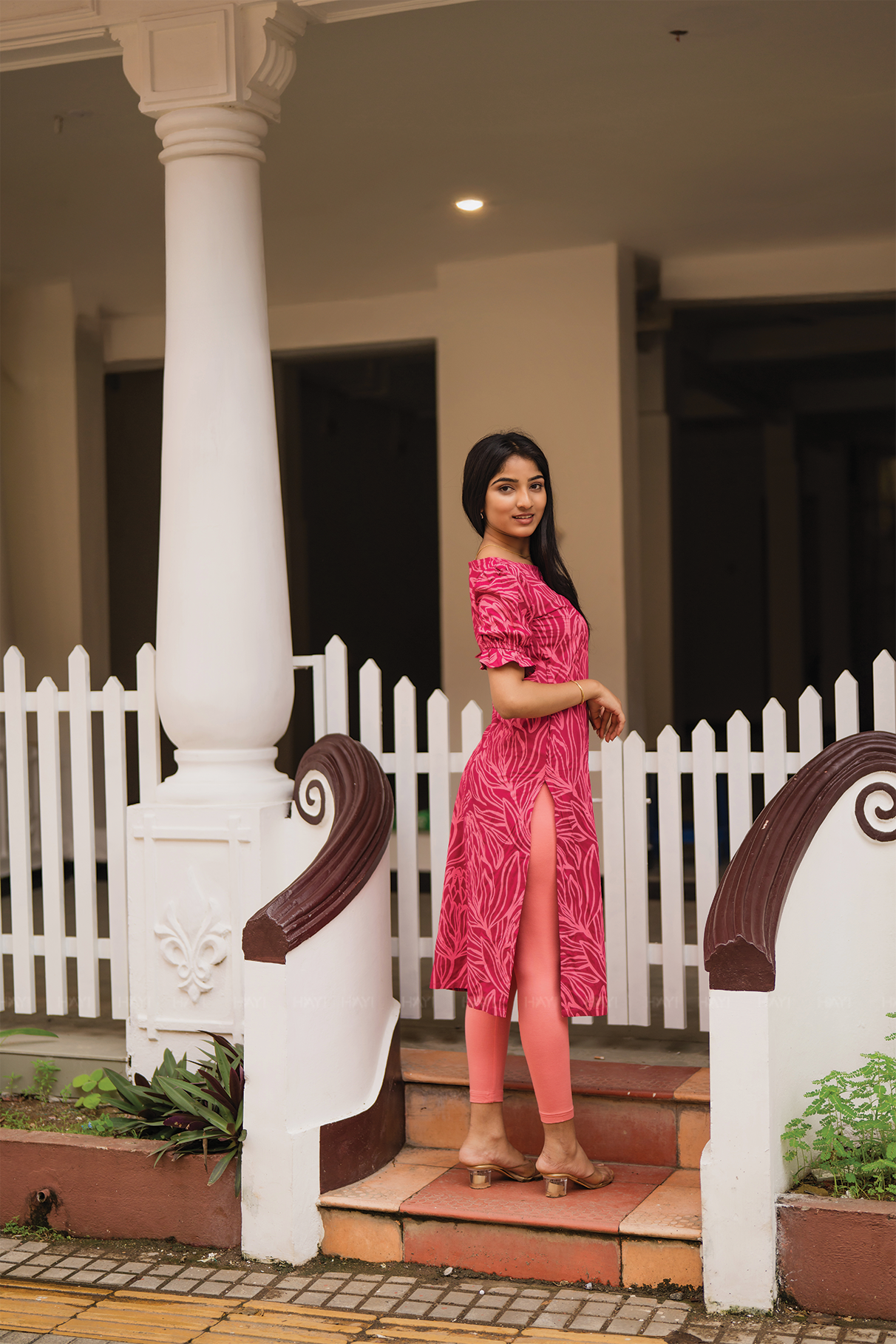 Magenta Petal floral printed Viscose Kurta
