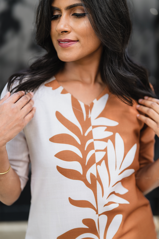 Dusk Beige with Rustleaf Grace floral printed Linen Blend Kurta