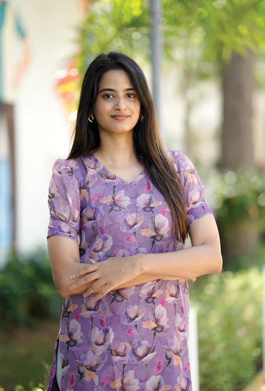 Blushed Violet with Blooming Posy Organza kurta