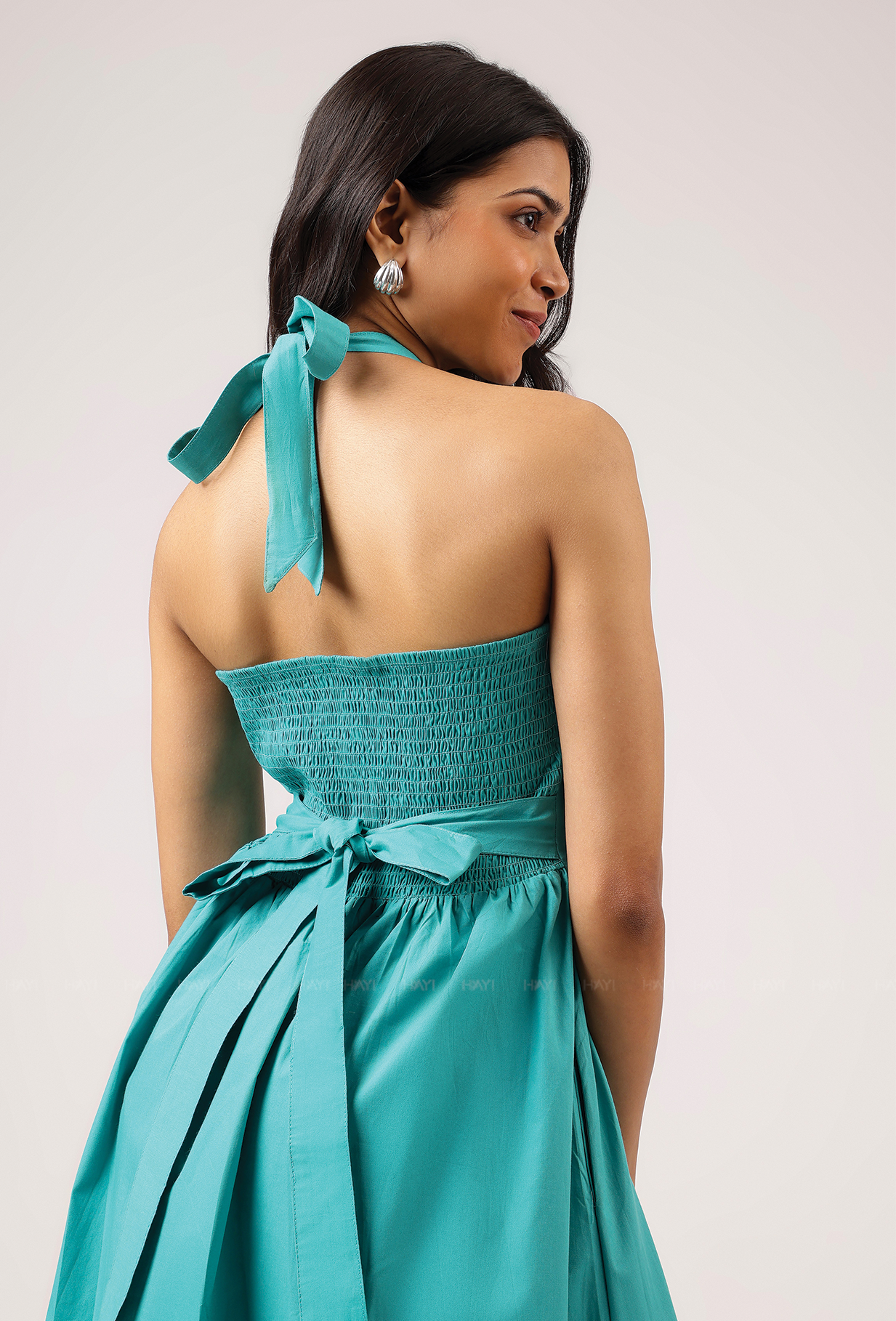 Lagoon Love Blue Helter Flared Dress With Smock