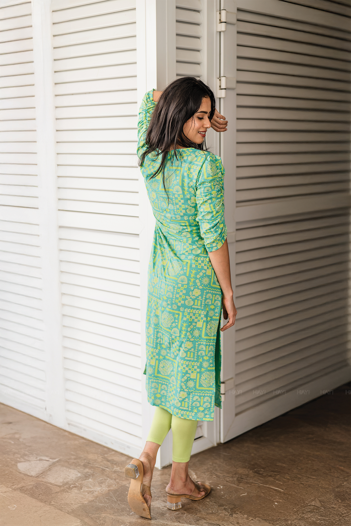 Fresco Blue with Mint Mural printed Viscose Kurta