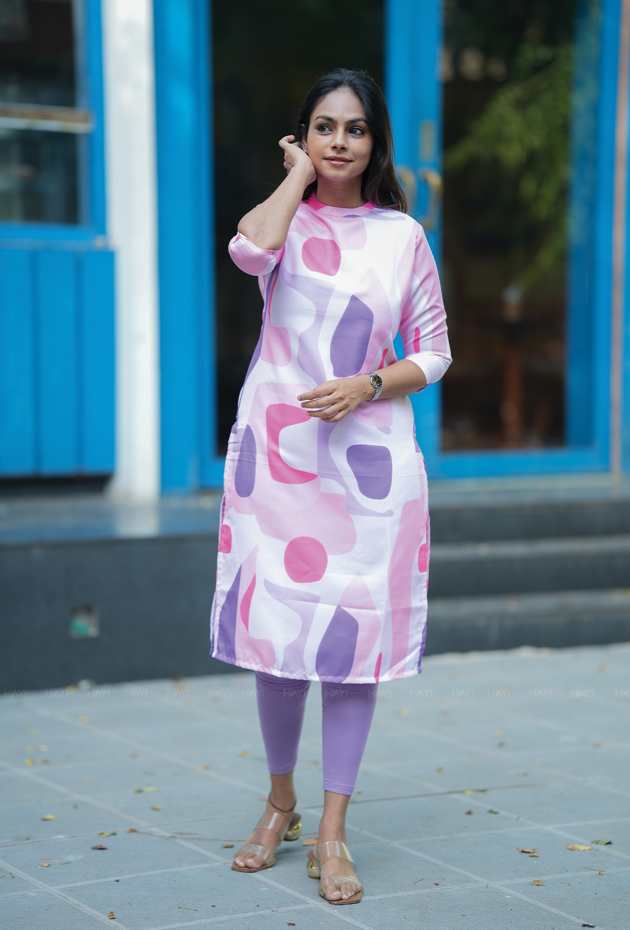 Patterned Pink with Candy Pops printed Linen Blend Kurta