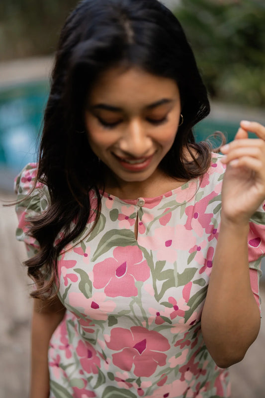 Beige Into the Blossom Printed Viscose Kurta