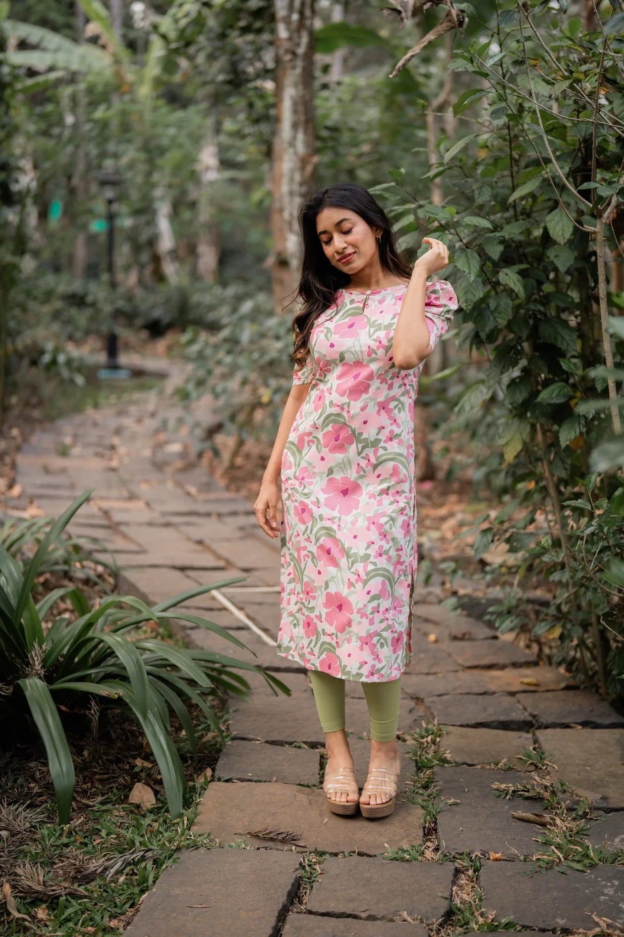 Beige Into the Blossom Printed Viscose Kurta