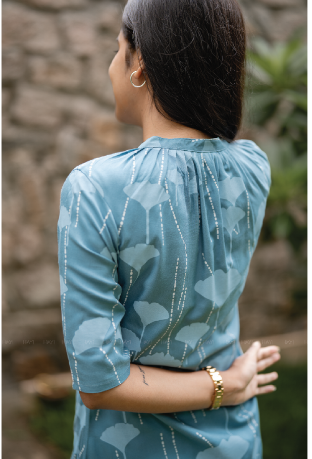 Coral Blue Island Viscose Printed Kurta