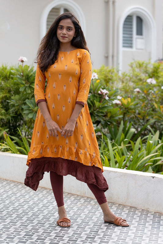 Mustard Yellow Infinite Ikat Printed Viscose Dress