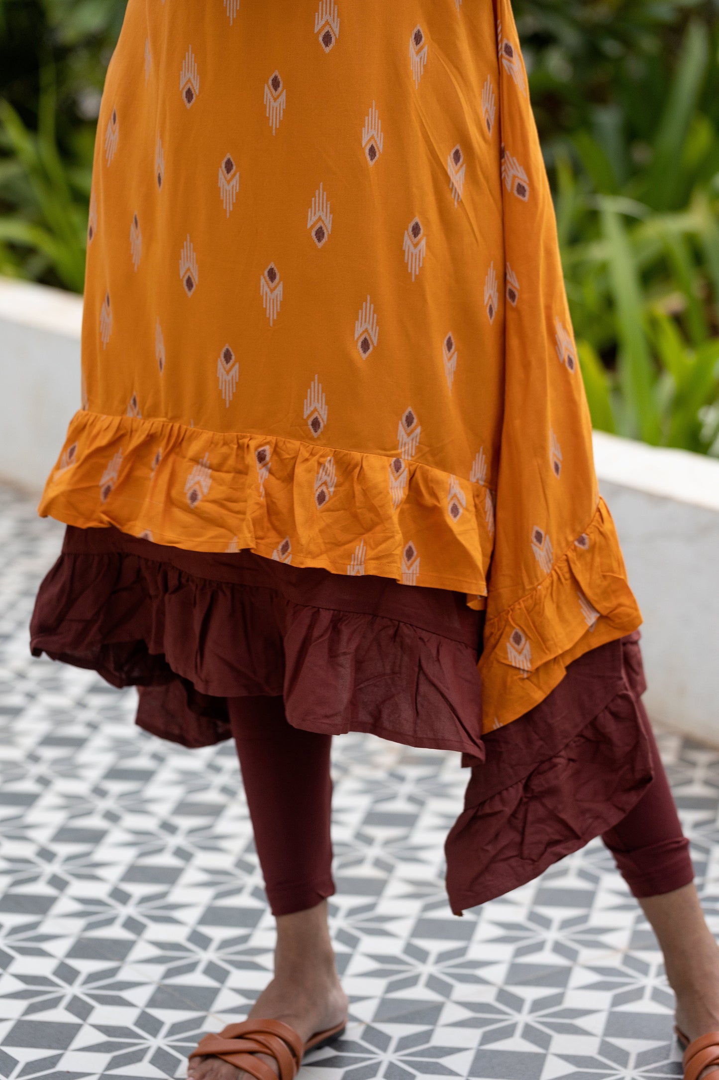 Mustard Yellow Infinite Ikat Printed Viscose Dress