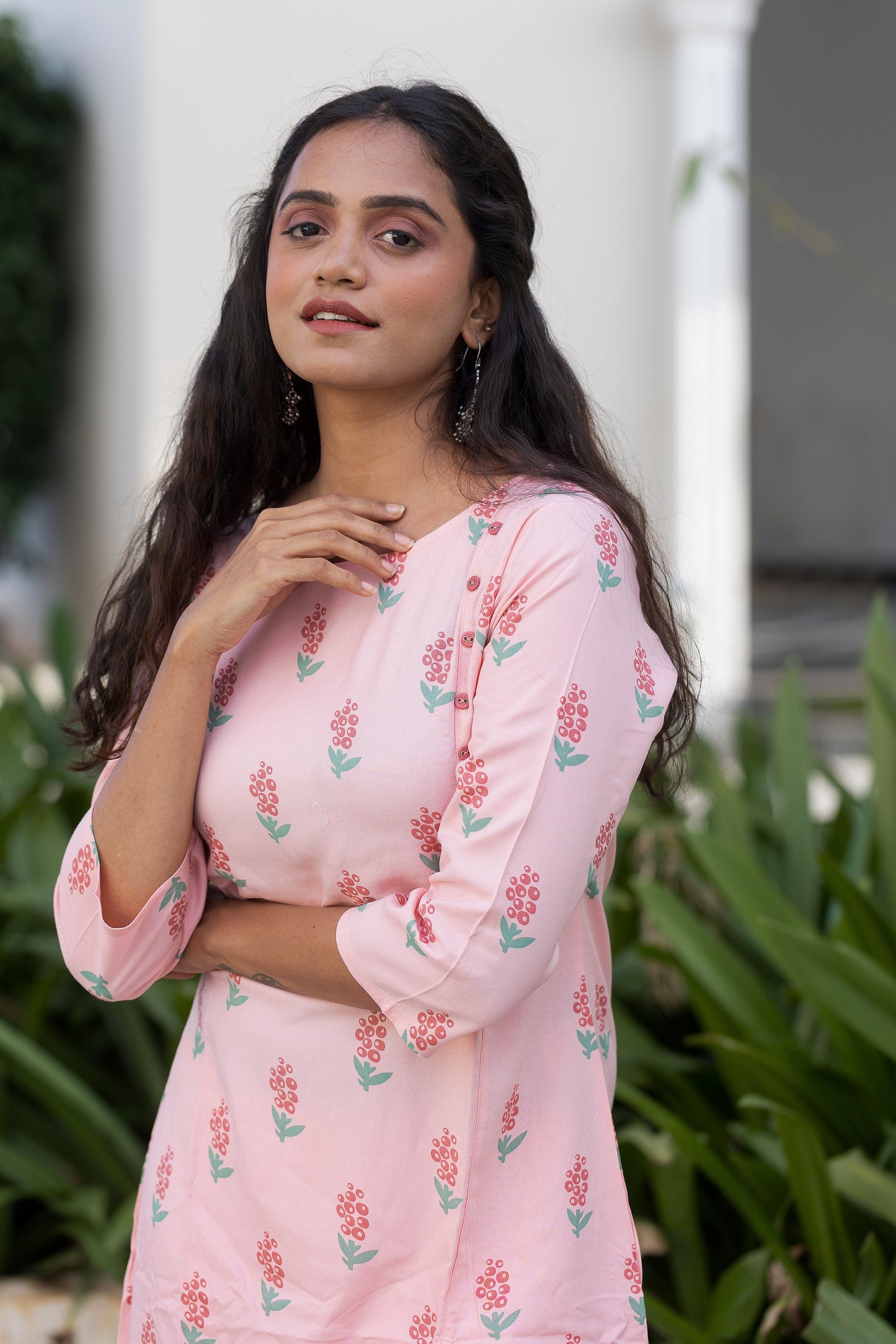 Pink Berry Bunch Viscose Printed Kurta