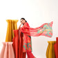 Rudrani Coral Red Straight Suit Set with Floral shimmer tissue Dupatta