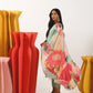 Floral Fondess Pink Straight Suit Set with Shimmer tissue silk Dupatta
