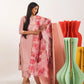 Manjari Pastel Pink Straight Suit Set with Shimmer tissue silk Dupatta