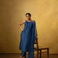 Nadhi Navy Blue Sleeveless Suit Set with Organza Dupatta