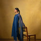 Nadhi Navy Blue Sleeveless Suit Set with Organza Dupatta