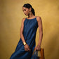 Nadhi Navy Blue Sleeveless Suit Set with Organza Dupatta