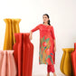 Rudrani Coral Red Straight Suit Set with Floral shimmer tissue Dupatta