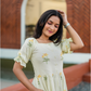 Florabelle Green Viscose Dress with Shoulder Elastic & Frill Sleeves