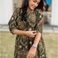 Burnished Green with Forest Desire floral printed Linen Blend Dress