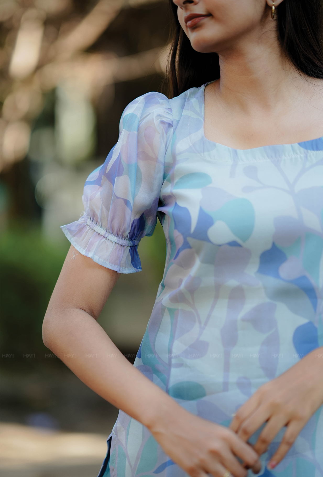 Floret blue with Petal Fusion floral Organza kurta