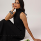 Blackout Babe High Neck With Side Buttons Flared Dress