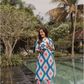 Ikat Dreams Half-White Linen Blend Co-ord with Chinese Collar & Ikat Print