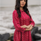 Dark Pink with Nomadic Whispers printed Viscose Dress