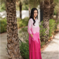 Blush Cascade Pink Linen Blend Dress with Boat neck & Digital Placement Print