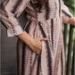 Fall Beige with Timeless Rhythm Printed Maternity and Feeding Lux Georgette Dress