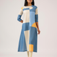 Cubed Blue with Grid Maze printed Linen Blend A-line Dress