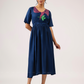 Dark Navy with Breeze 'o' Feathers printed Viscose Dress