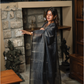 Elysia Navy printed 2 Piece Linen Shimmer Kurta with Dupatta