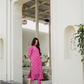 Pink Lattice Glam Viscose Co-ord with V-Neck & Lace
