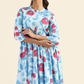 Shuttered Blue Fragmented Flowers Printed Viscose Dress