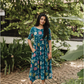 Tassel Chic Blue Cotton Dress with U-Neckline & Double Tassel Rope