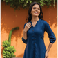 Indigo Heron with green printed Viscose Dress
