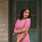 Celestia Dots Pink Handloom Cotton Co-ord with V-Neckline & Puff Elbow Sleeves