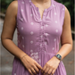 Wisteria Haze Lavender Viscose Dress with Chinese Collar & V-Cut Detached 3/4th Sleeves