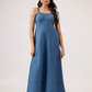 Rawelle Denim Blue Adjustable Strap Spaghetti With Back Smock