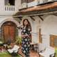 Blushstem Black Viscose Co-ord with V-Neck & Floral Print