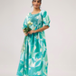 Whim Teal with Tide Kiss Smock Rayon Blend Dress