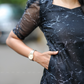Fused Black with Silver Gleam printed Organza kurta