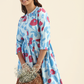 Shuttered Blue Fragmented Flowers Printed Viscose Dress