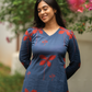 Dusky Wings Blue cotton blend Co-ord with V-Neck & 3/4 Puff Sleeves