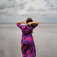 Blazing Blue with Cosmic Petals printed Maternity and Feeding Linen Blend Dress