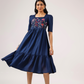 Dark Blue with Hovering Dreams floral Embroidery Viscose Dress