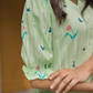 Sage Green with Mint petal printed Viscose A-line Dress