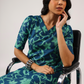 Cyan Teal Blue with Turquoise Petals printed Linen Blend Co ord set
