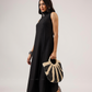 Blackout Babe High Neck With Side Buttons Flared Dress