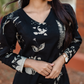 Fogblush Black Cotton Blend Co-ord with V-Neck & Light Puff Sleeves