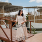 Lush Layers Beige Viscose Dress with Tropical Palm Print